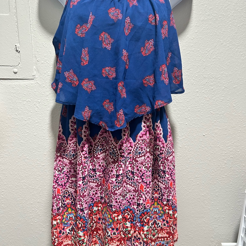 Xhilaration Blue and Pink Midi Dress